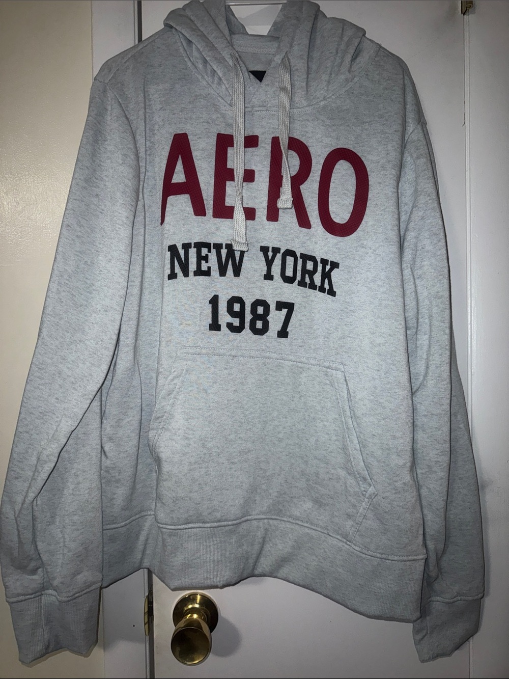 Aeropostale Light Gray Hoodie with Maroon and Black Graphics